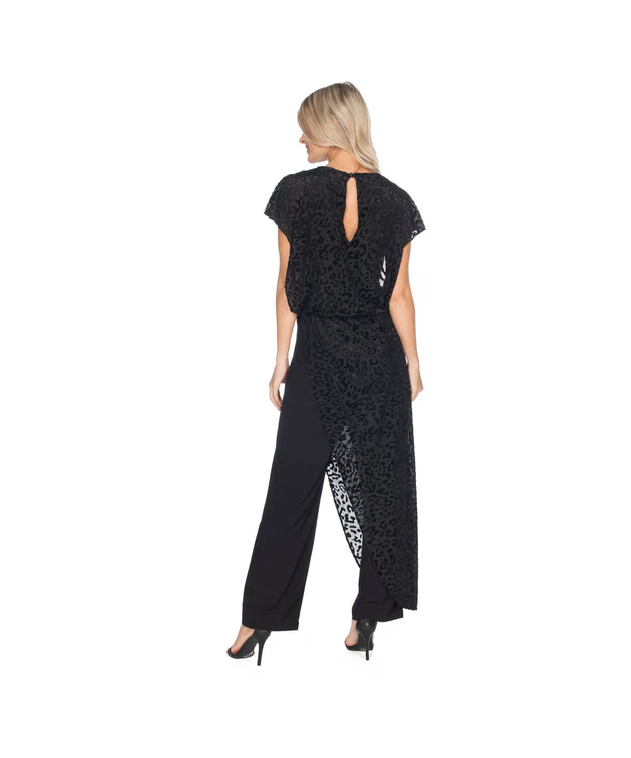 Jumpsuit With Leopard Burnout Overlay Black - Last Tango