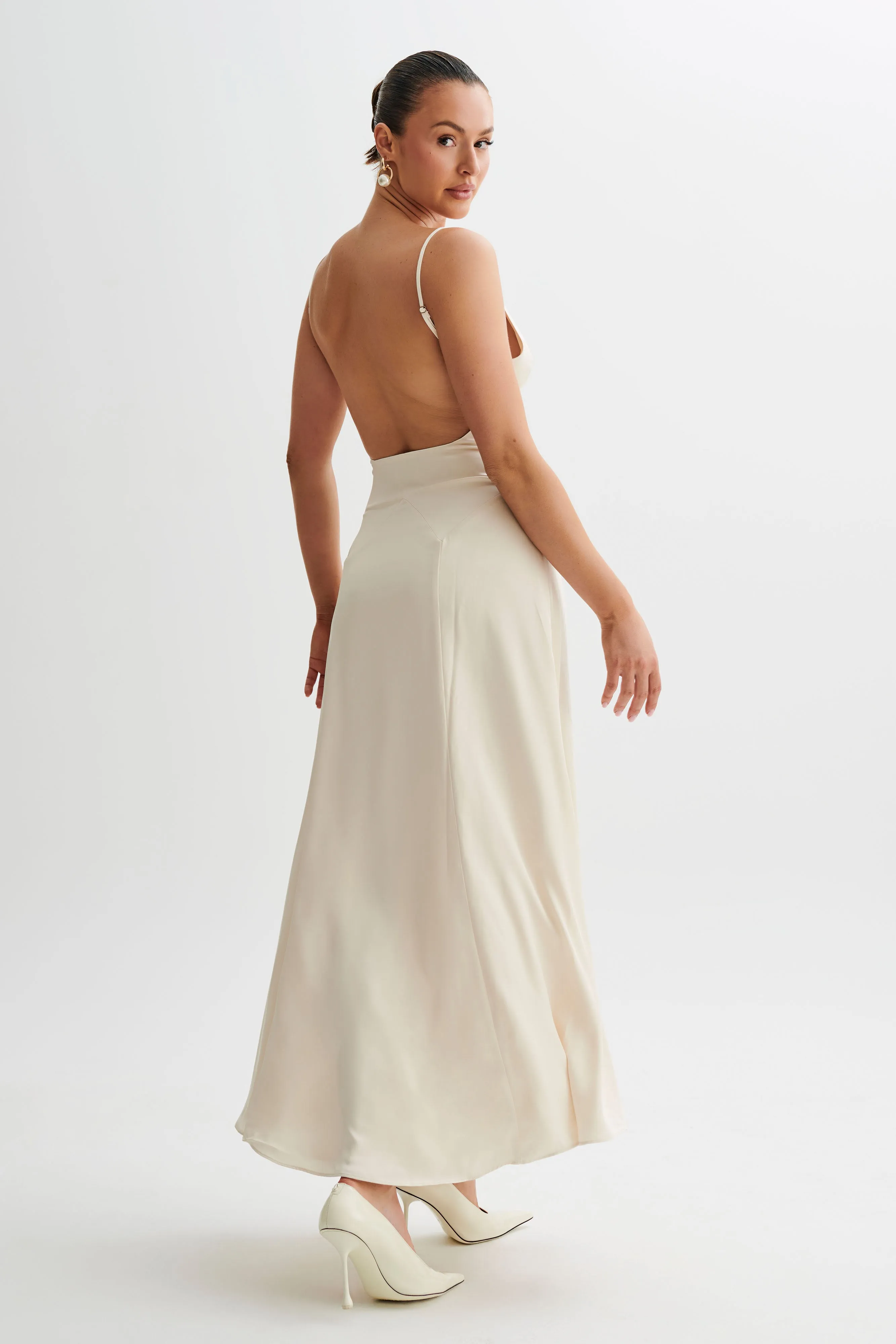 Kamala Low Back Satin Maxi Dress - Sand
