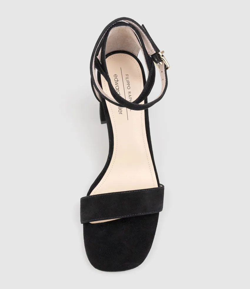 KELSEY85 Ankle Wrap Sandal in Black Suede