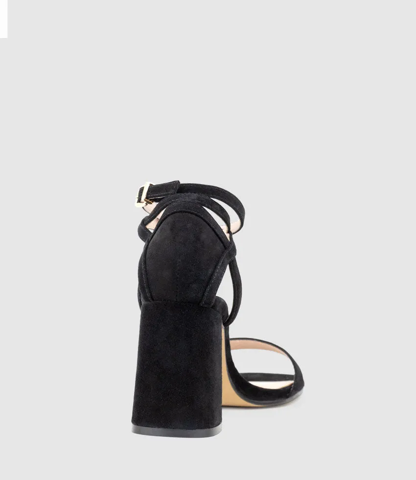 KELSEY85 Ankle Wrap Sandal in Black Suede