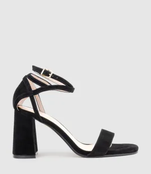 KELSEY85 Ankle Wrap Sandal in Black Suede