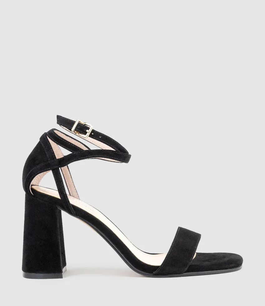KELSEY85 Ankle Wrap Sandal in Black Suede