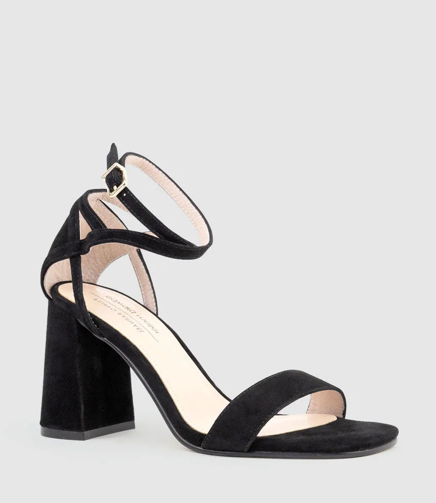 KELSEY85 Ankle Wrap Sandal in Black Suede