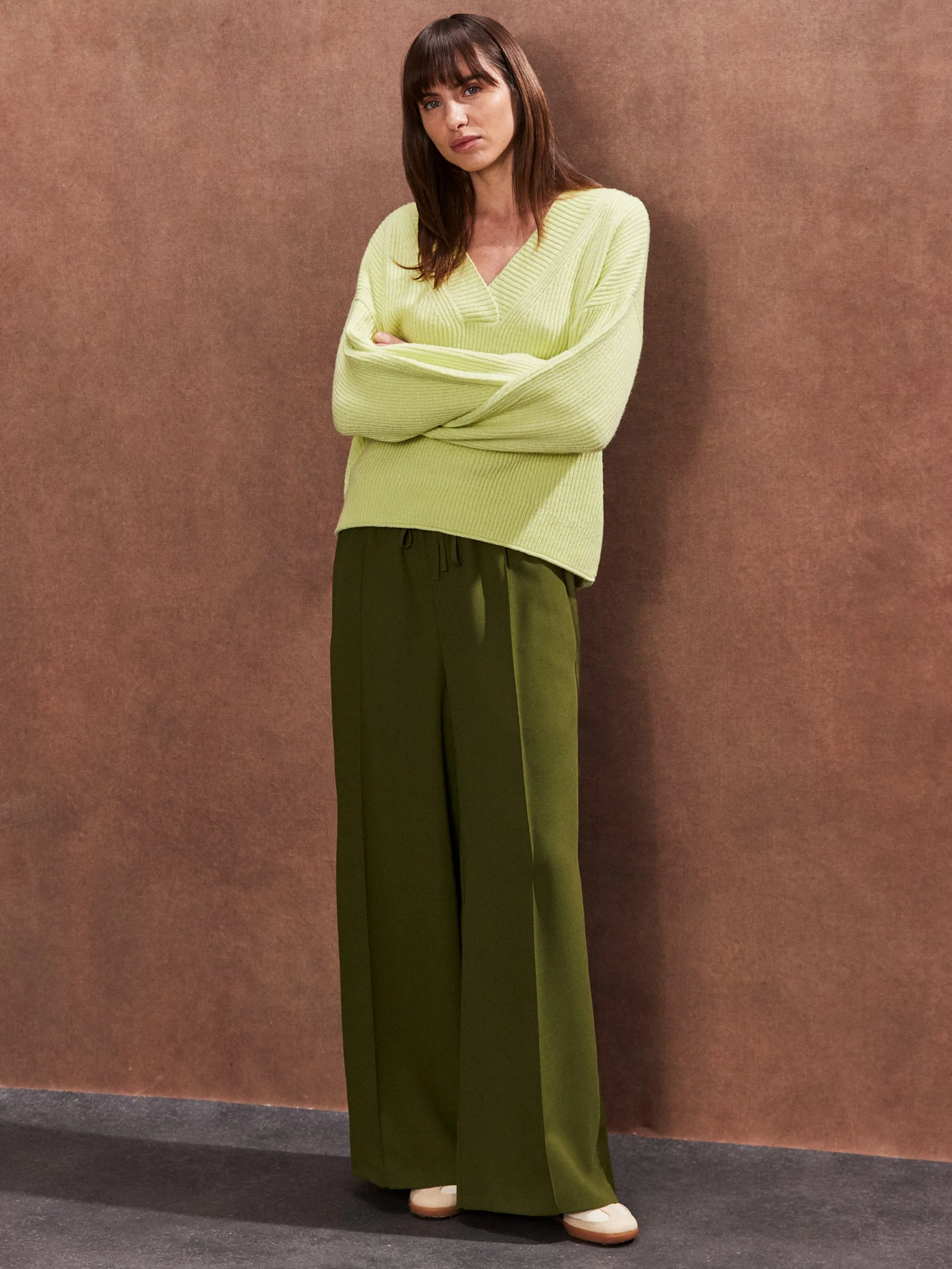 Khaki Satin Side Stripe Trousers