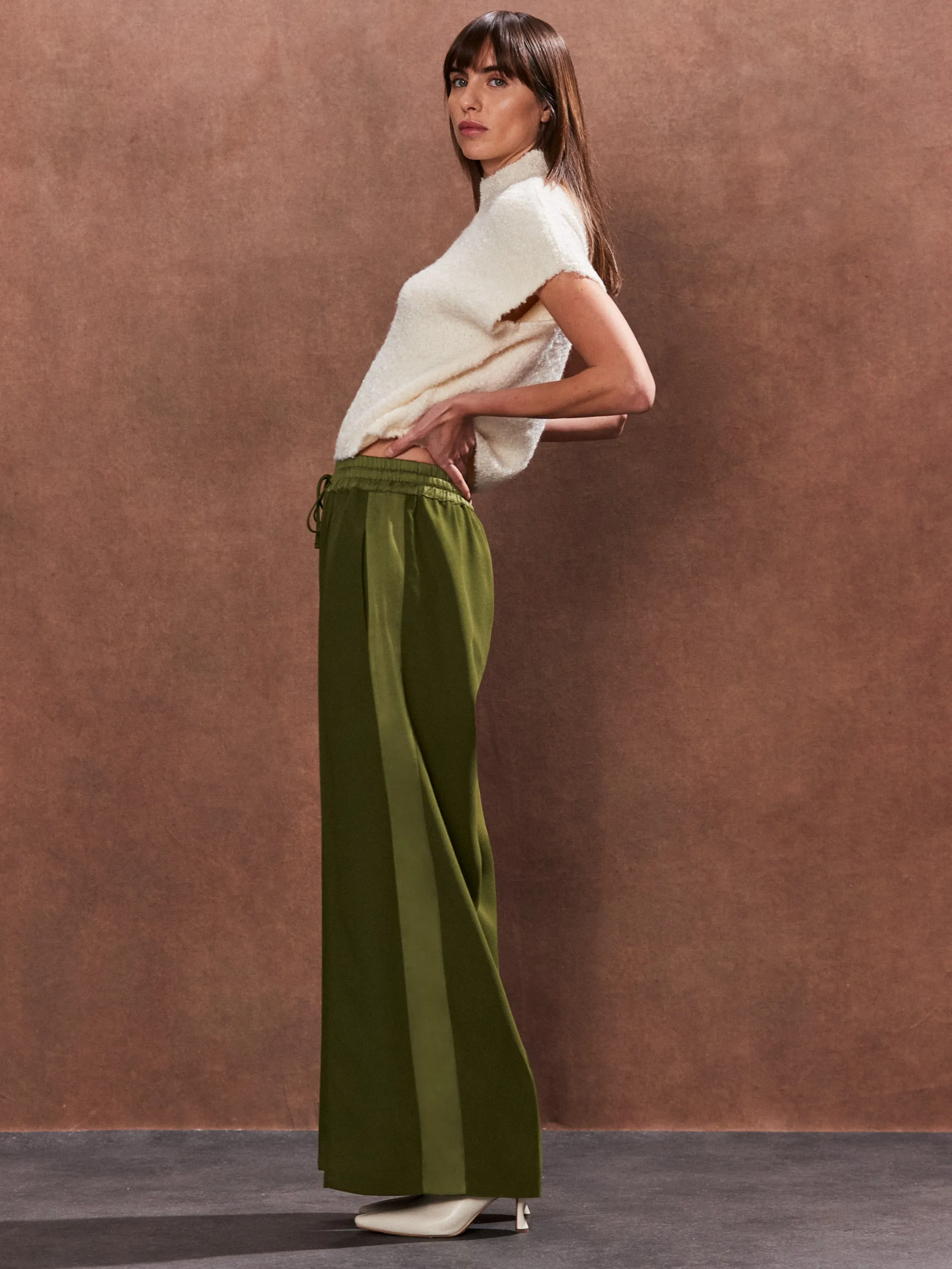 Khaki Satin Side Stripe Trousers
