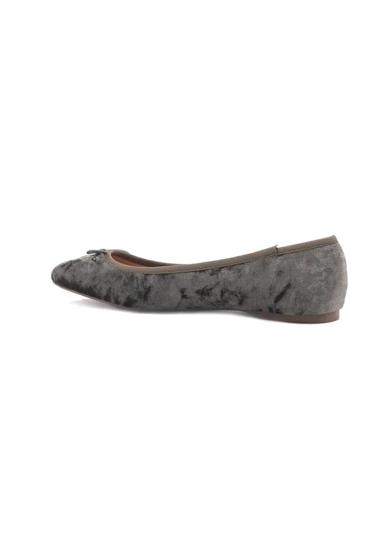 Khaki Velvet Flat Ballerinas