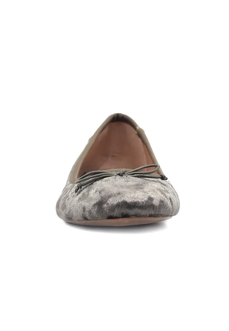 Khaki Velvet Flat Ballerinas