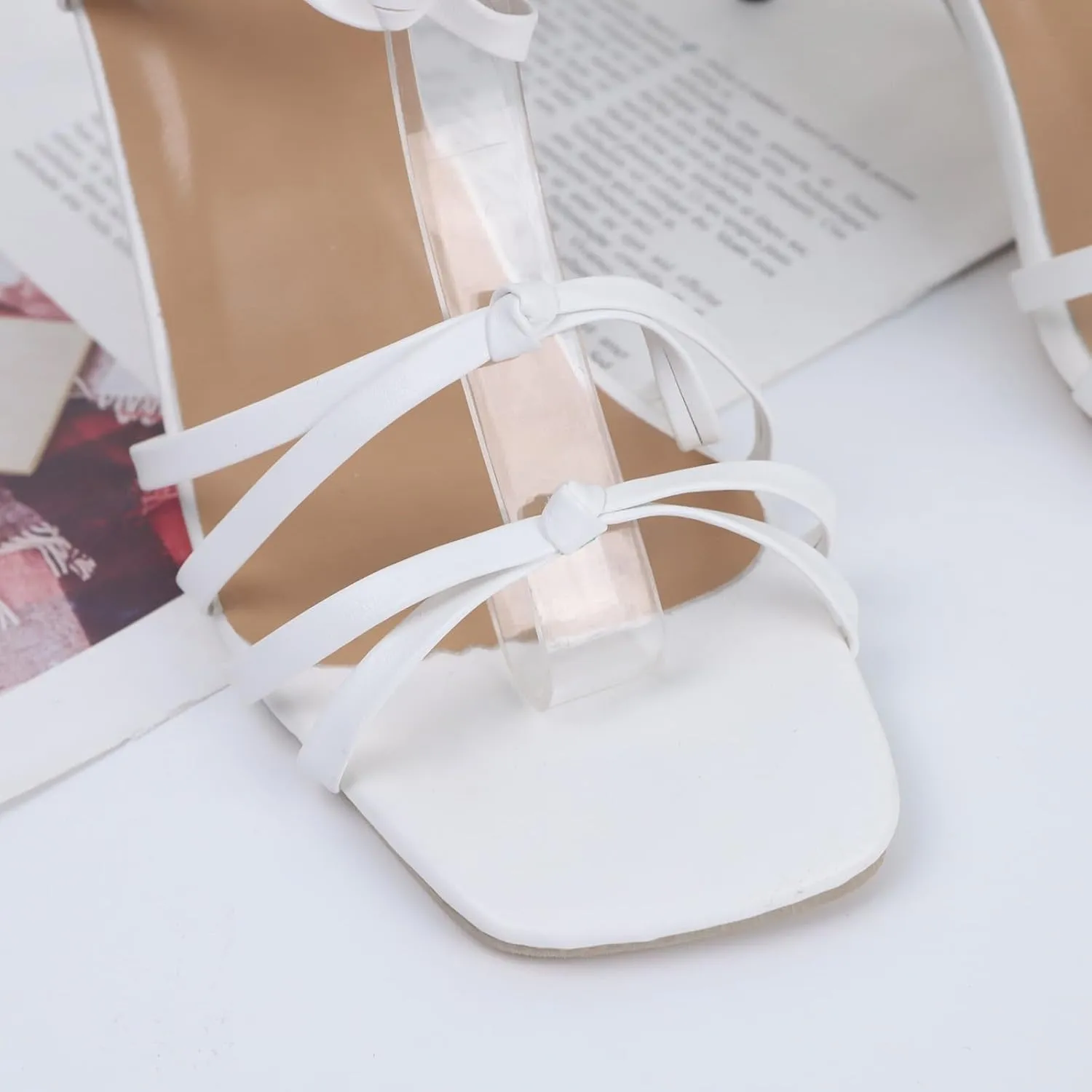 Kitten Heels Strappy Open Square Toe Ankle Strap High Squared Heels Womens Women's Sandals