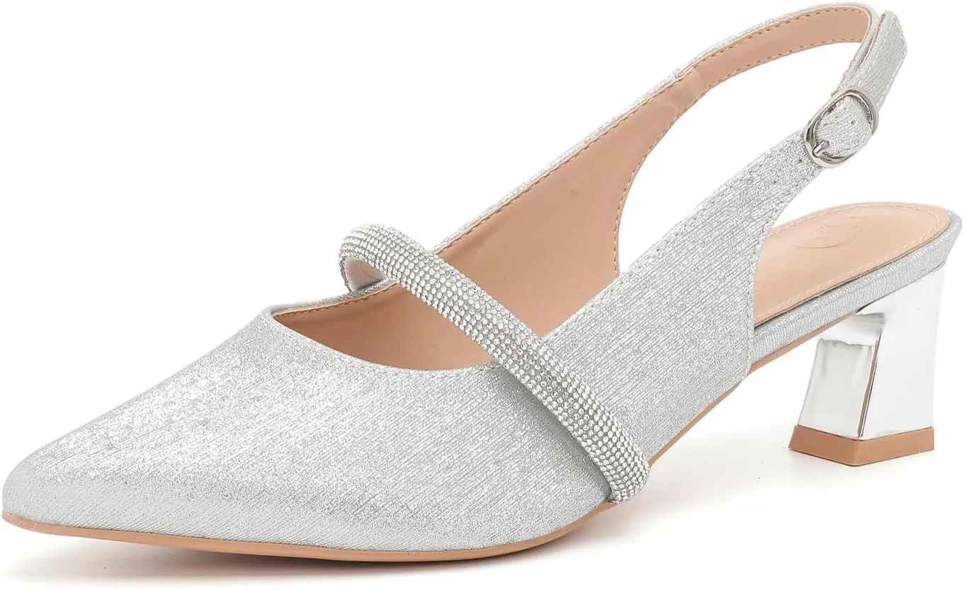 kkdom Womens Slingback Kitten Heels Closed Toe Low Heels Pumps Ankle Strap Pointed Toe Wedding Shoes