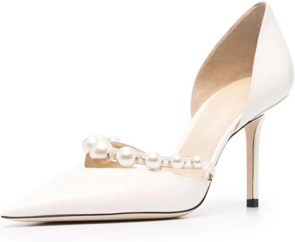 Kluolandi Women's D'Orsay Pumps Closed Toe High Heels Stiletto Pointed Toe Pearl Strap Pumps Dress Wedding Party Shoes