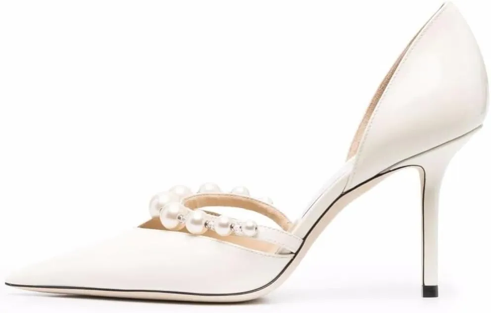 Kluolandi Women's D'Orsay Pumps Closed Toe High Heels Stiletto Pointed Toe Pearl Strap Pumps Dress Wedding Party Shoes