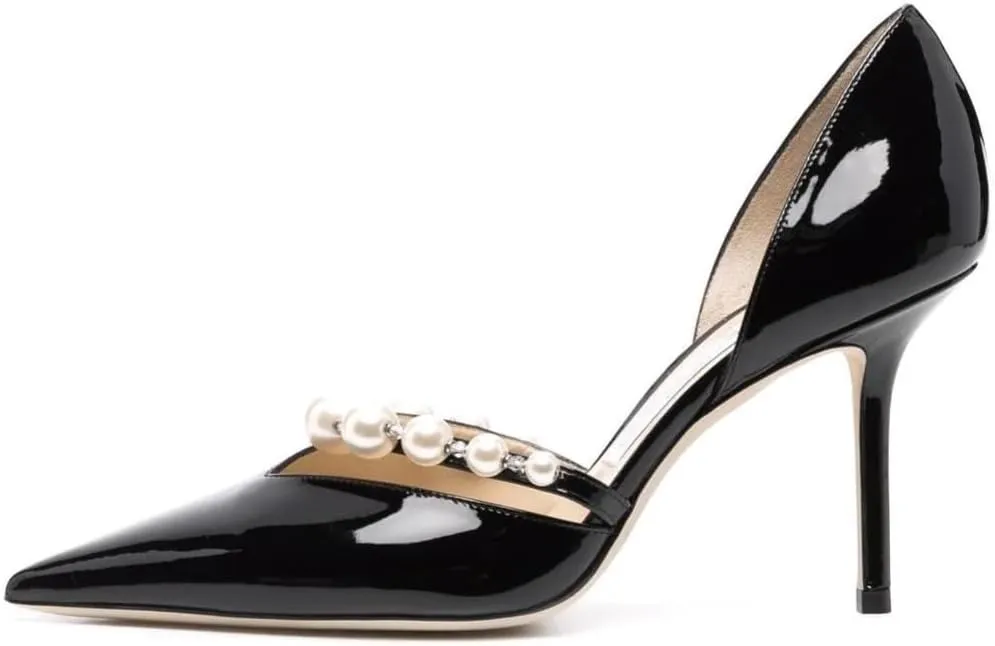 Kluolandi Women's D'Orsay Pumps Closed Toe High Heels Stiletto Pointed Toe Pearl Strap Pumps Dress Wedding Party Shoes