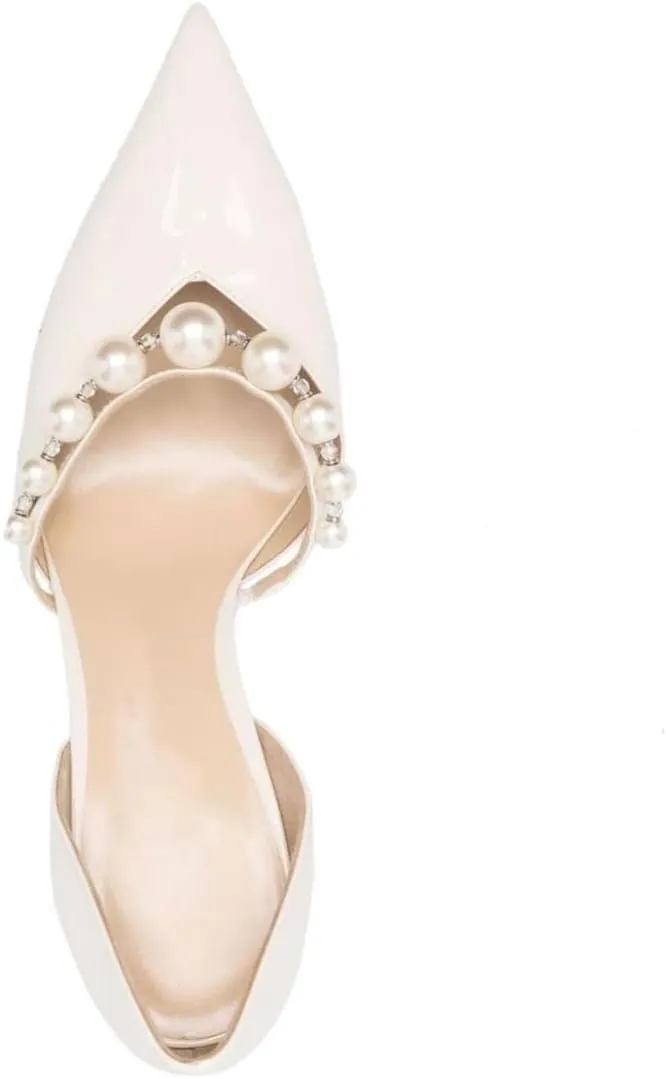 Kluolandi Women's D'Orsay Pumps Closed Toe High Heels Stiletto Pointed Toe Pearl Strap Pumps Dress Wedding Party Shoes