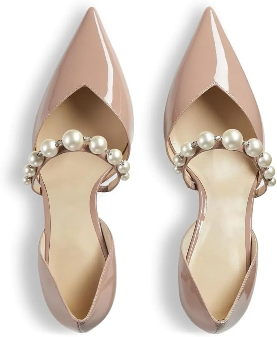 Kluolandi Women's D'Orsay Pumps Closed Toe High Heels Stiletto Pointed Toe Pearl Strap Pumps Dress Wedding Party Shoes