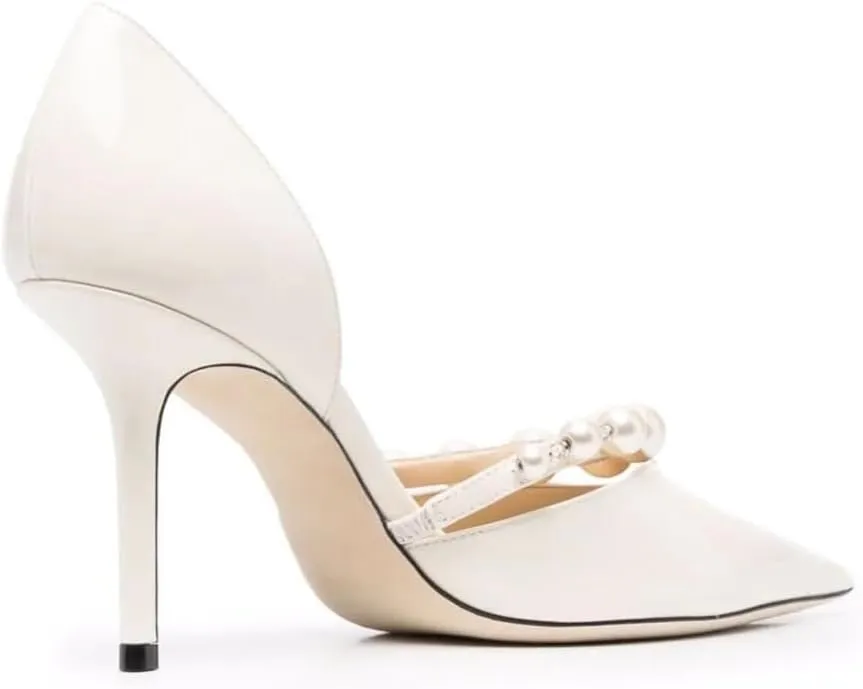 Kluolandi Women's D'Orsay Pumps Closed Toe High Heels Stiletto Pointed Toe Pearl Strap Pumps Dress Wedding Party Shoes