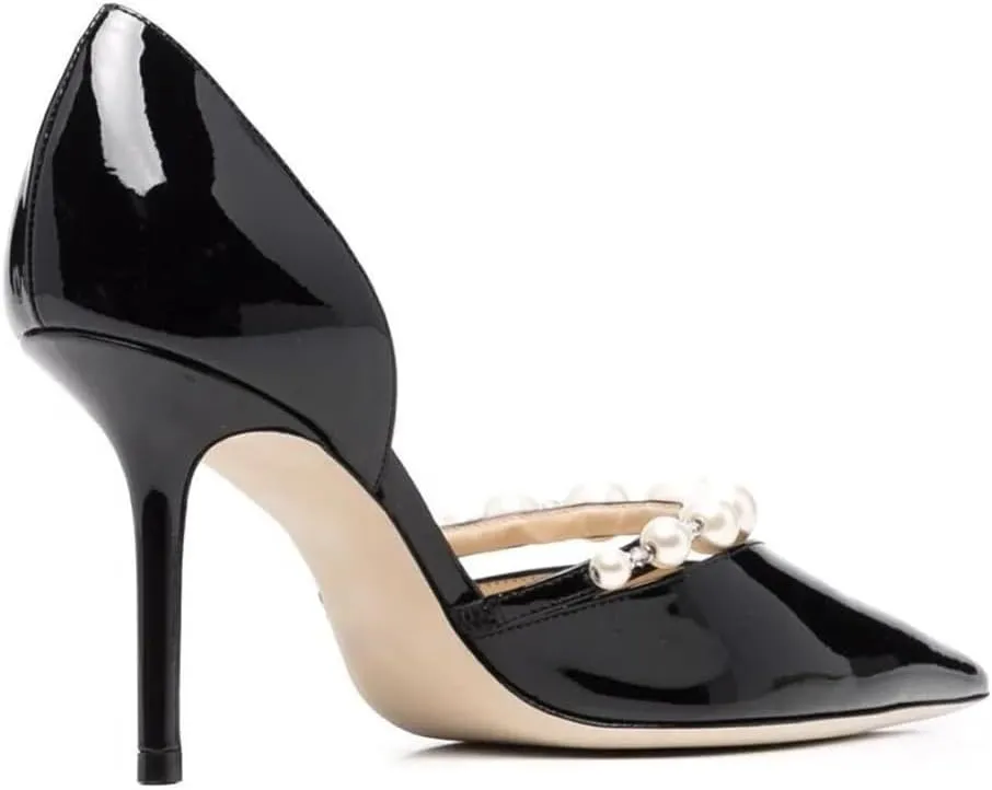 Kluolandi Women's D'Orsay Pumps Closed Toe High Heels Stiletto Pointed Toe Pearl Strap Pumps Dress Wedding Party Shoes