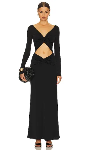 L'Academie Ava Ruched Maxi Dress in Black