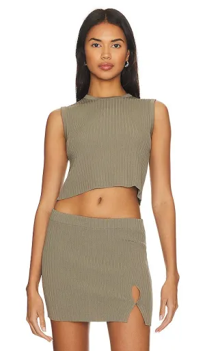 L'Academie Idola Rib Top in Olive