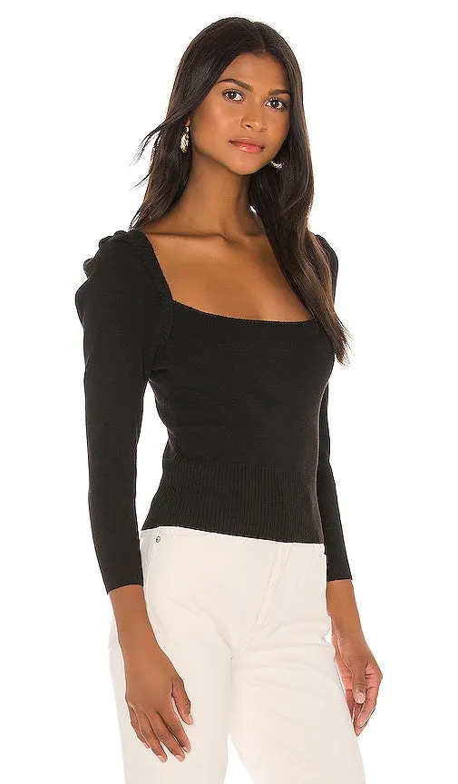 L'Academie Rory Puff Sleeve Sweater in Black