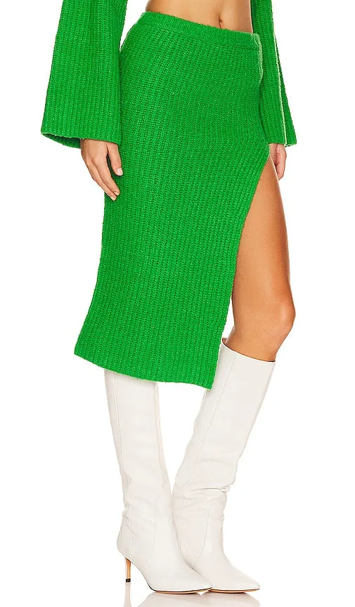 L'Academie Sachiye Knit Midi Skirt in Green