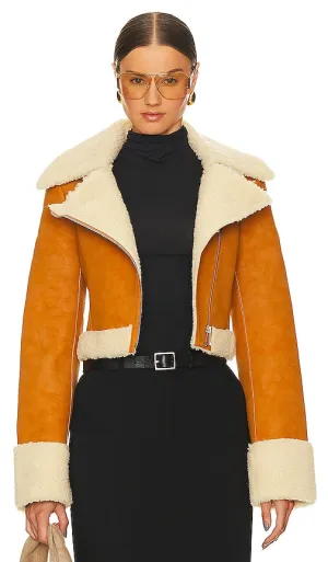 L'Academie x Bridget Taryn Fitted Shearling Jacket in Tan