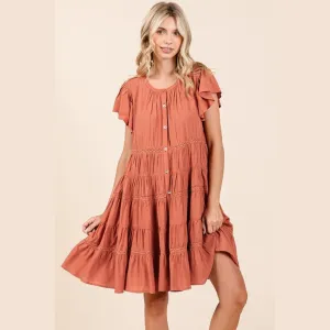Lace Detail Ruffled Button Down Tiered Dress