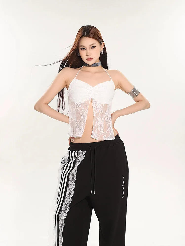 Lace Overlay Sleeveless Crop Top