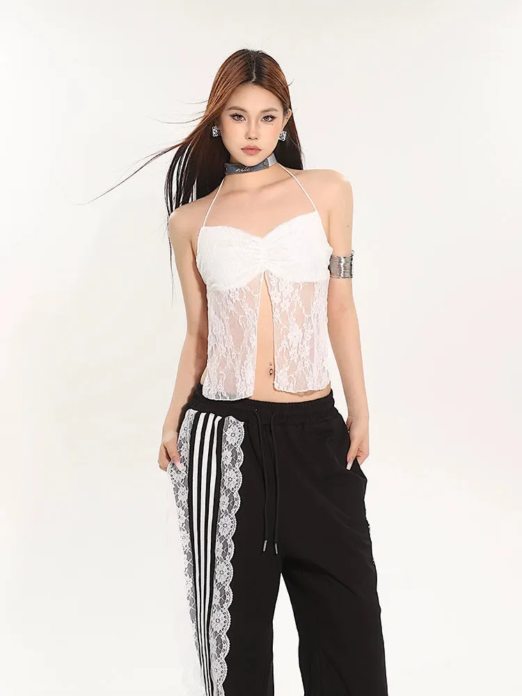 Lace Overlay Sleeveless Crop Top