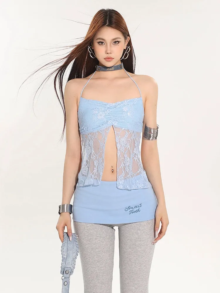 Lace Overlay Sleeveless Crop Top