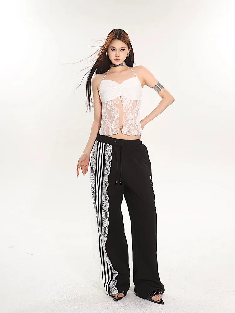 Lace Overlay Sleeveless Crop Top