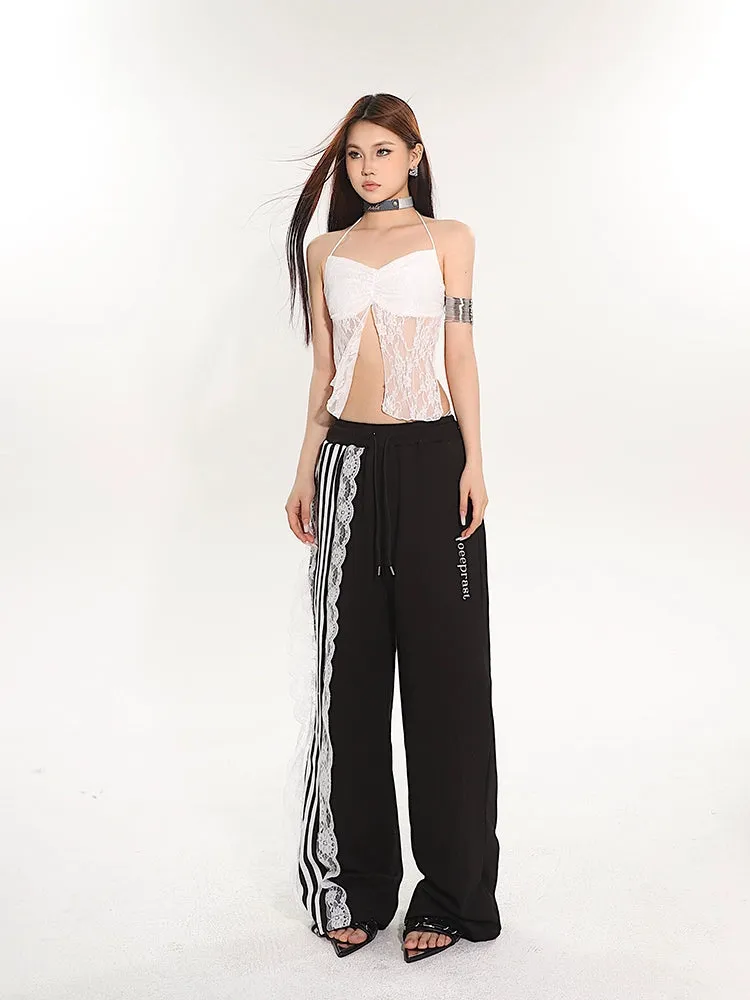 Lace Overlay Sleeveless Crop Top