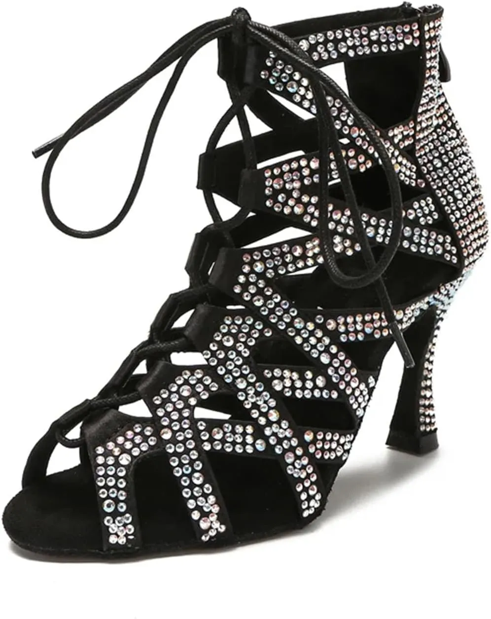 Ladies Belly Dance Sandals - Rhinestone Ballroom Party Heels (8.5CM/3.35")