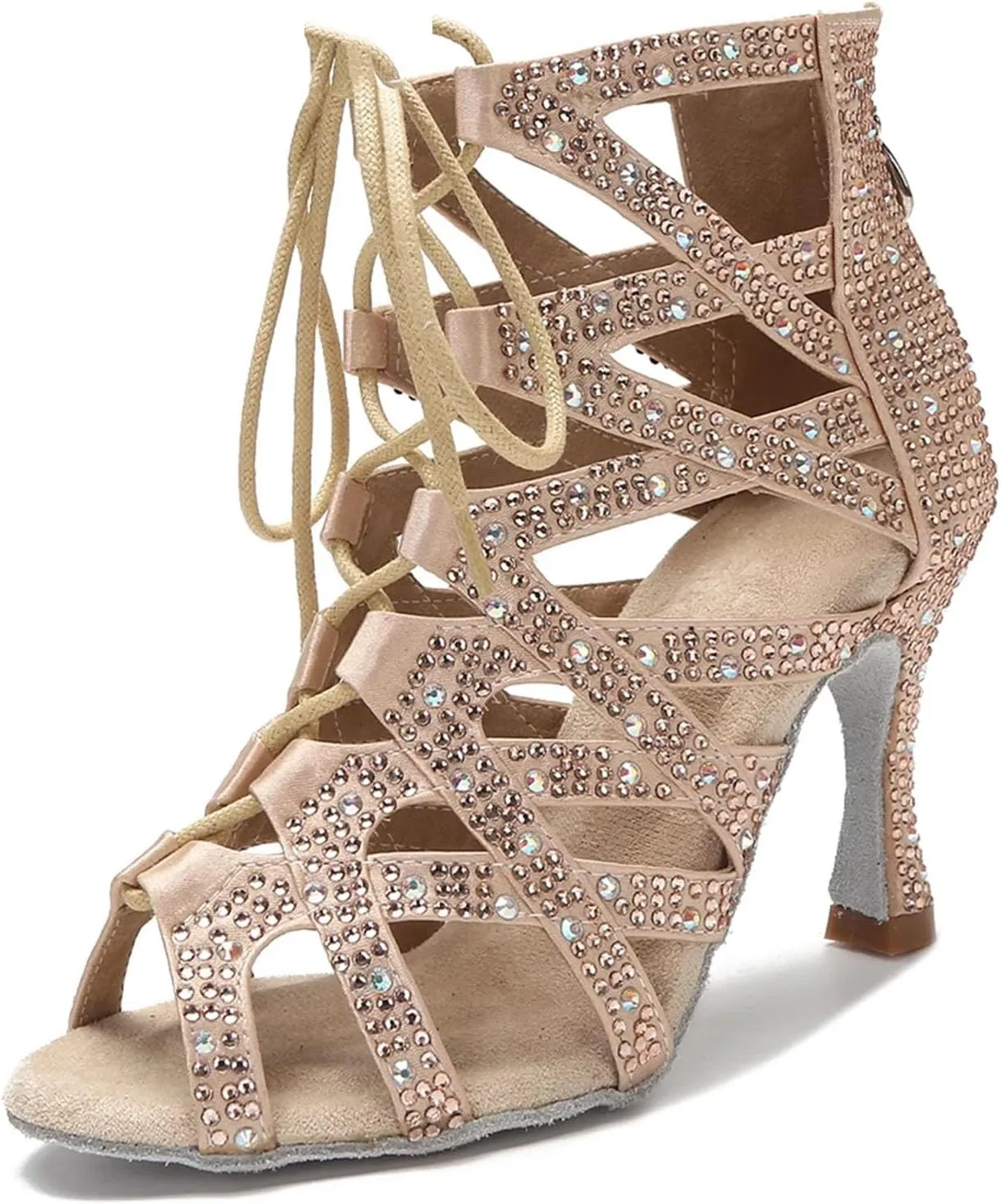 Ladies Belly Dance Sandals - Rhinestone Ballroom Party Heels (8.5CM/3.35")
