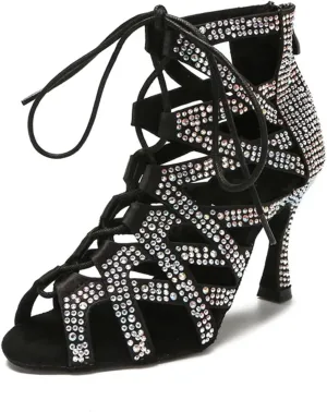 Ladies Belly Dance Sandals - Rhinestone Ballroom Party Heels (8.5CM/3.35")