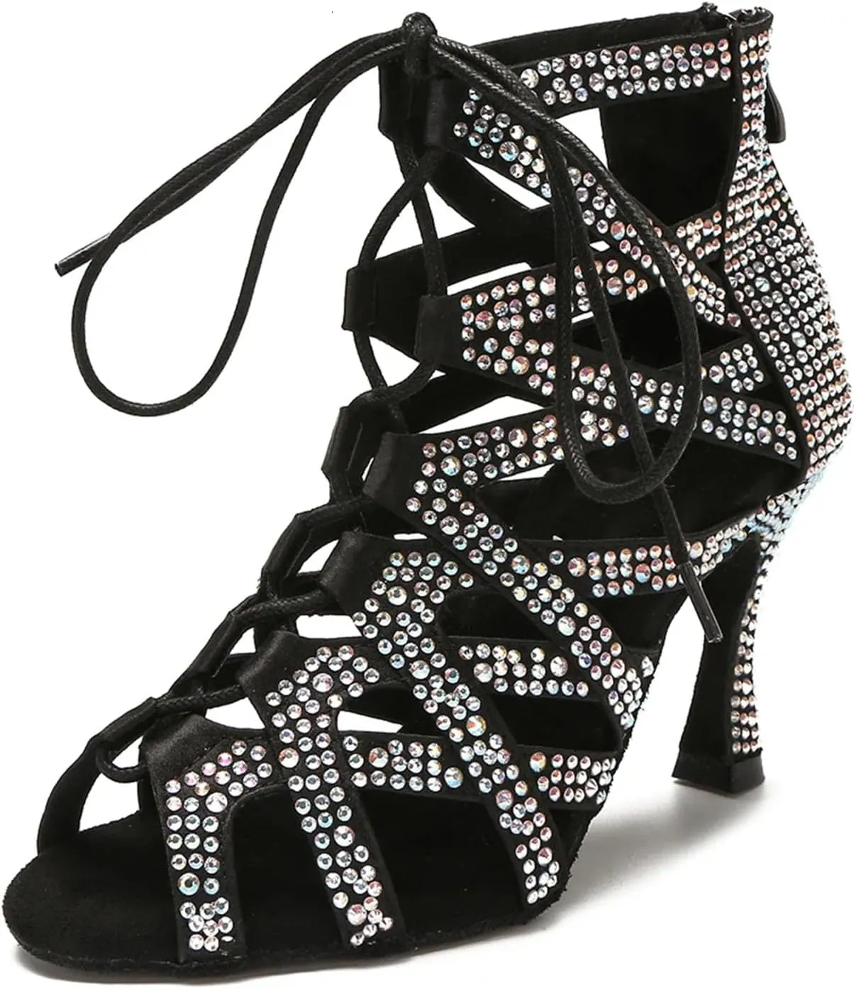 Ladies Belly Dance Sandals - Rhinestone Ballroom Party Heels (8.5CM/3.35")