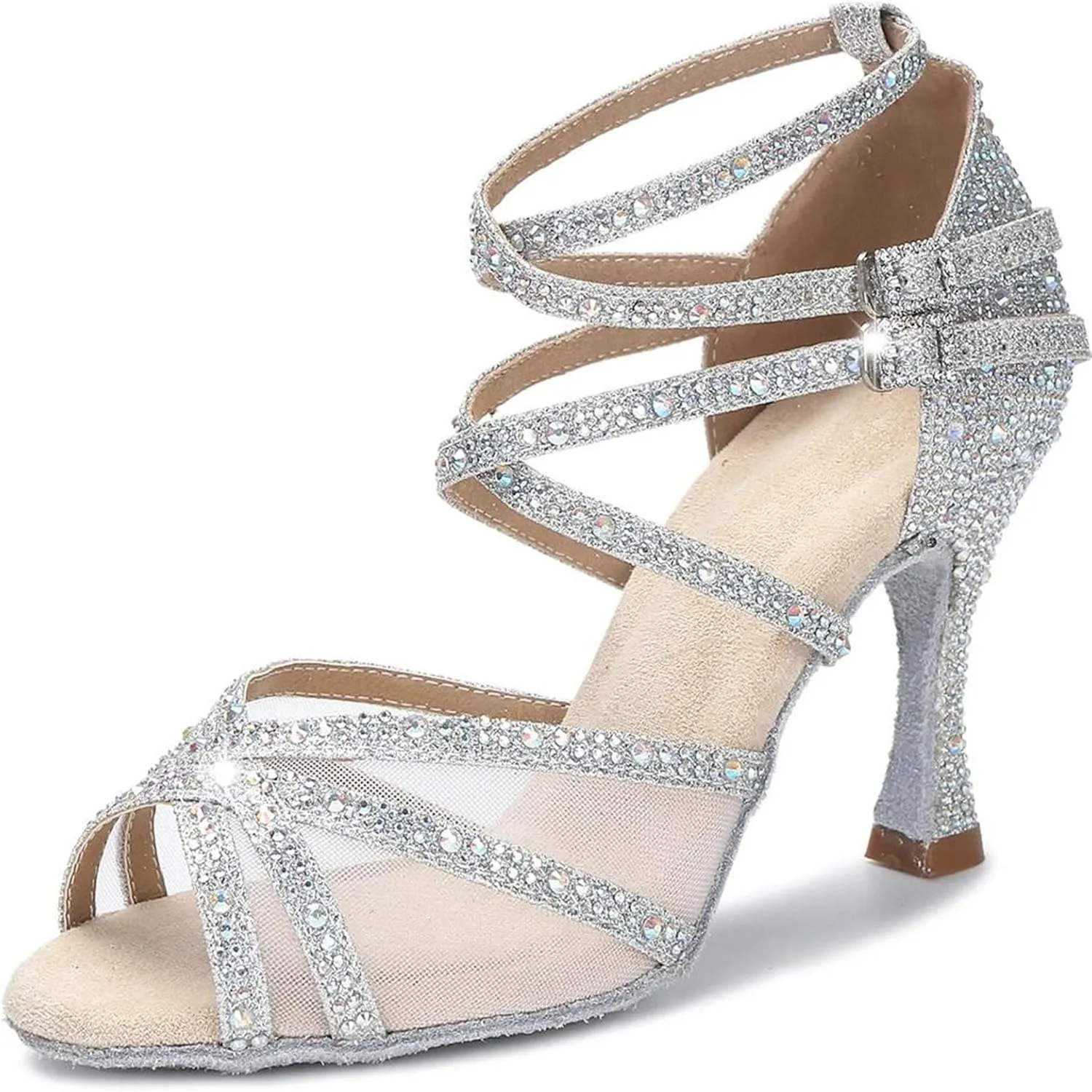 Ladies Black/Gold Sandals - Rumba Samba Ballroom Party Heels (8.5CM/3.35")