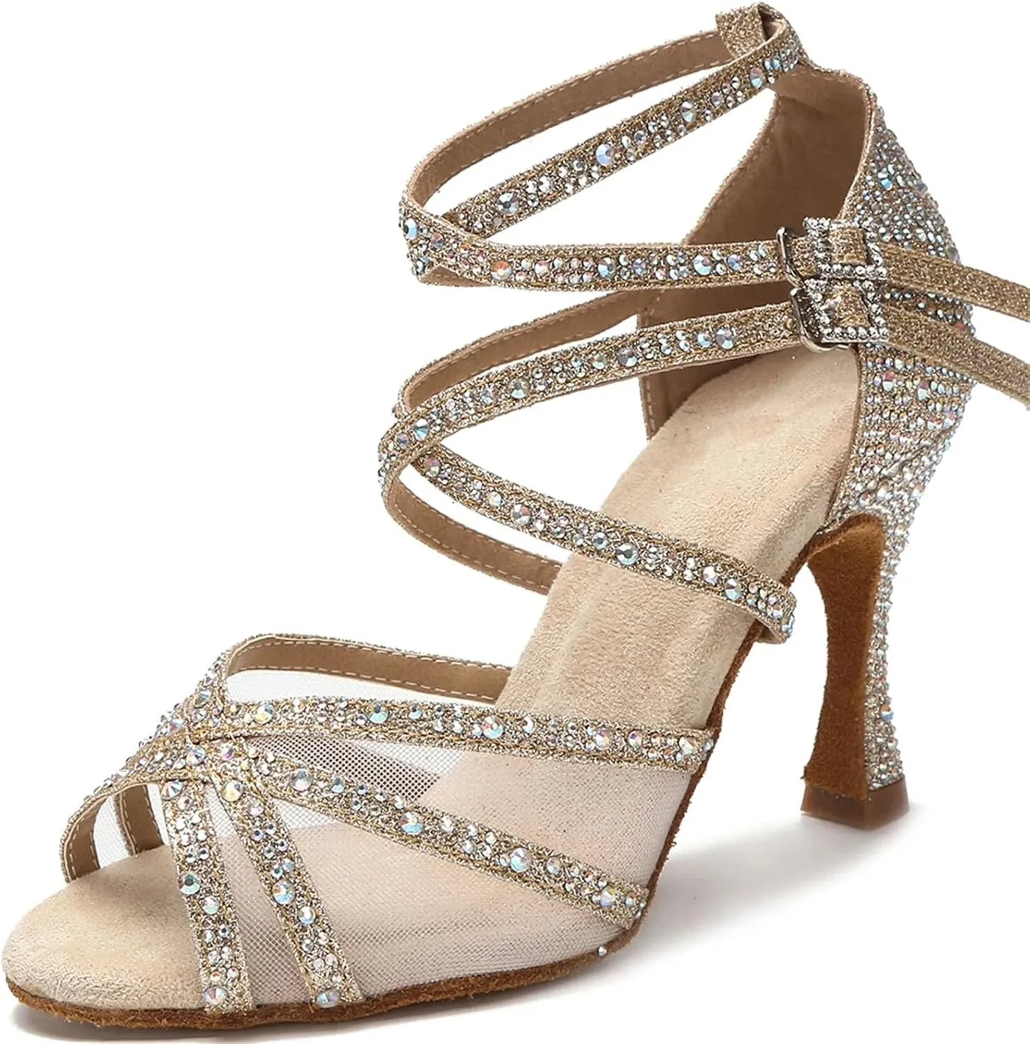 Ladies Black/Gold Sandals - Rumba Samba Ballroom Party Heels (8.5CM/3.35")