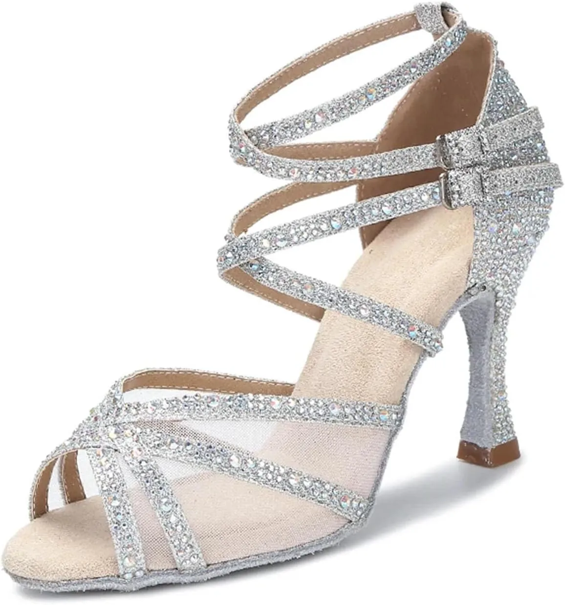 Ladies Black/Gold Sandals - Rumba Samba Ballroom Party Heels (8.5CM/3.35")