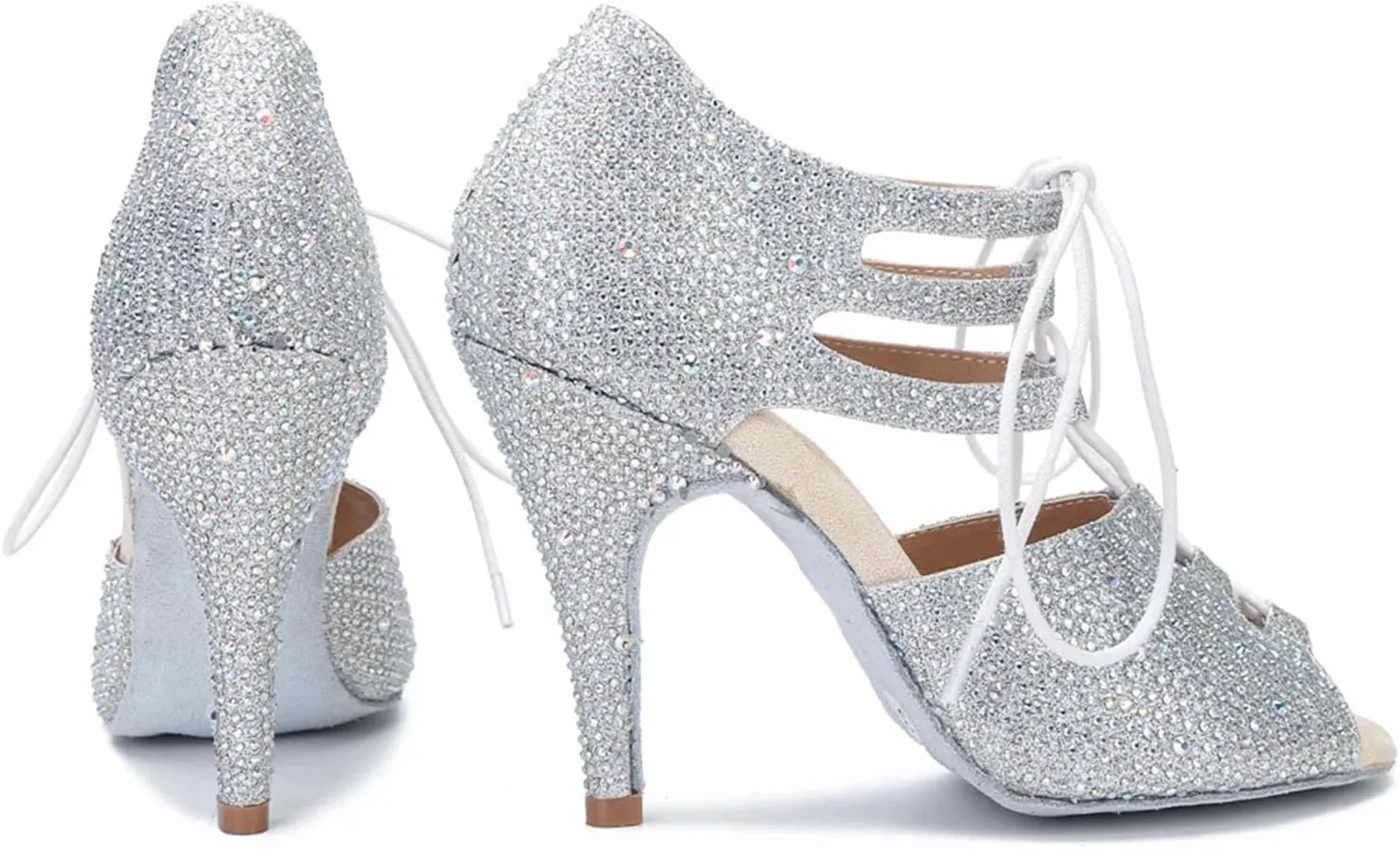 Ladies Narrow Dance Sandals - Shining Satin Ballroom Party Heels (8.5CM/3.35")