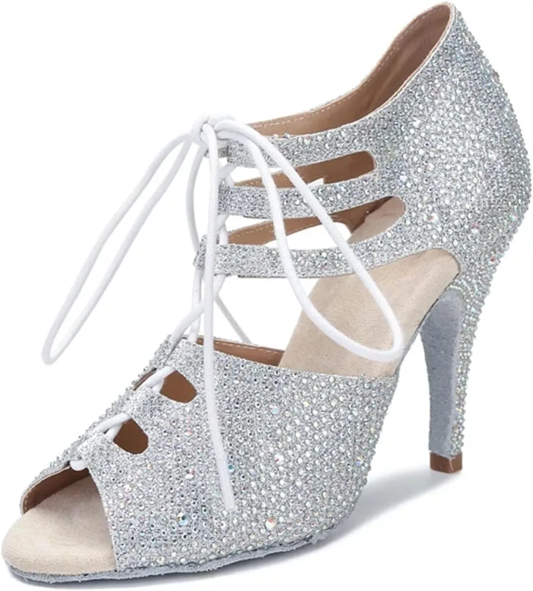 Ladies Narrow Dance Sandals - Shining Satin Ballroom Party Heels (8.5CM/3.35")