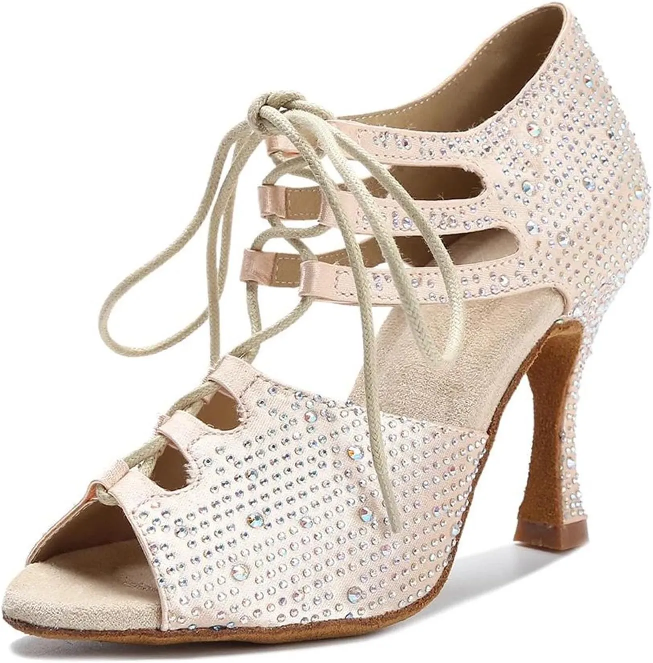 Ladies Narrow Dance Sandals - Shining Satin Ballroom Party Heels (8.5CM/3.35")