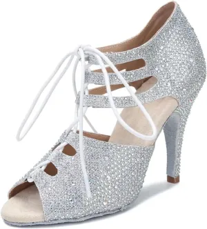 Ladies Narrow Dance Sandals - Shining Satin Ballroom Party Heels (8.5CM/3.35")