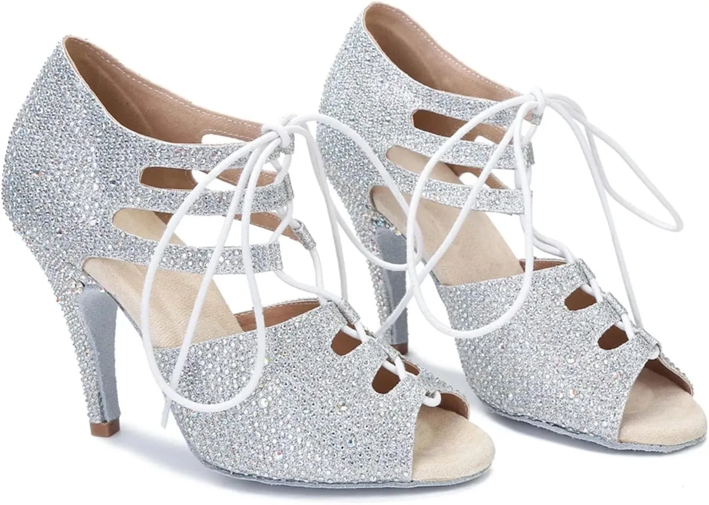 Ladies Narrow Dance Sandals - Shining Satin Ballroom Party Heels (8.5CM/3.35")