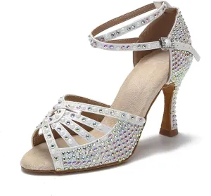 Ladies Samba Party Heels - Rhinestone Salsa Ballroom Dance Sandals (8.5CM/3.35")