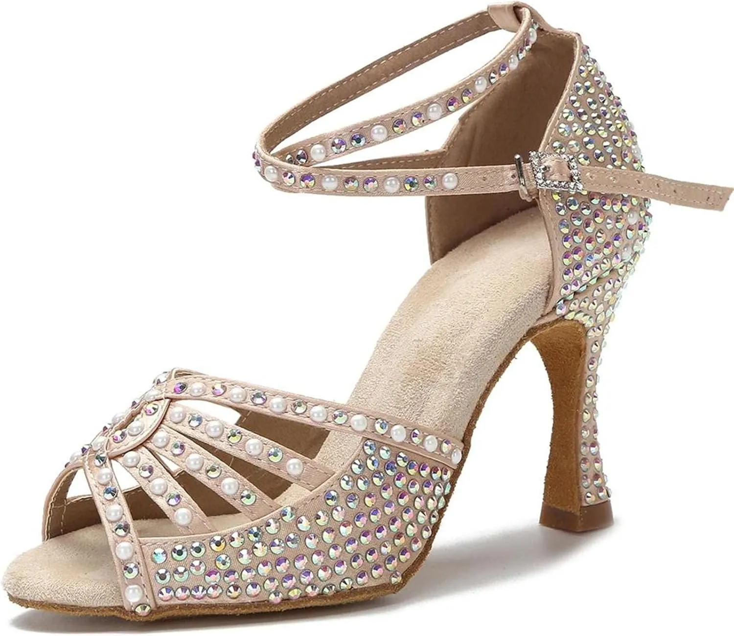 Ladies Samba Party Heels - Rhinestone Salsa Ballroom Dance Sandals (8.5CM/3.35")