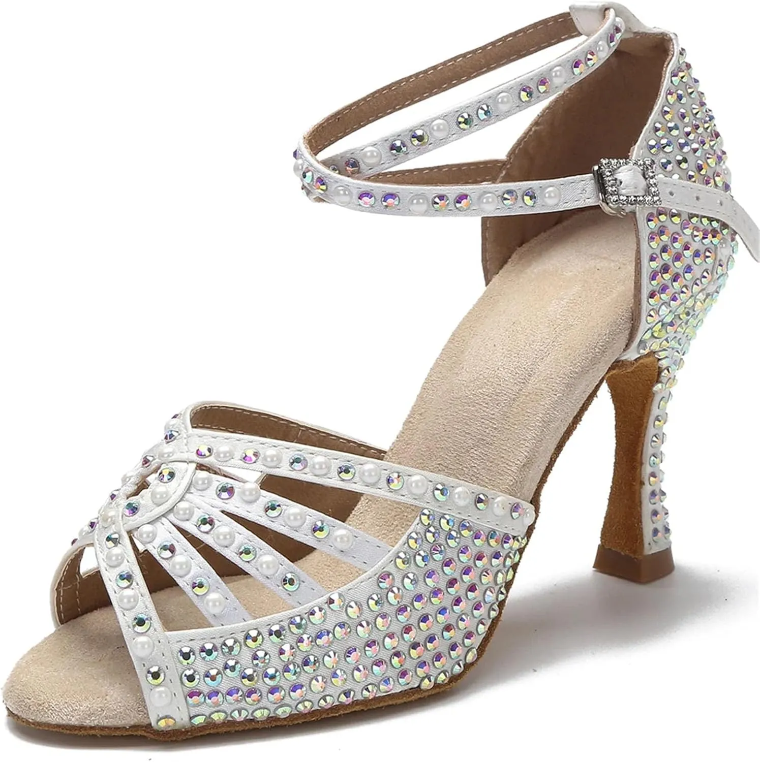 Ladies Samba Party Heels - Rhinestone Salsa Ballroom Dance Sandals (8.5CM/3.35")