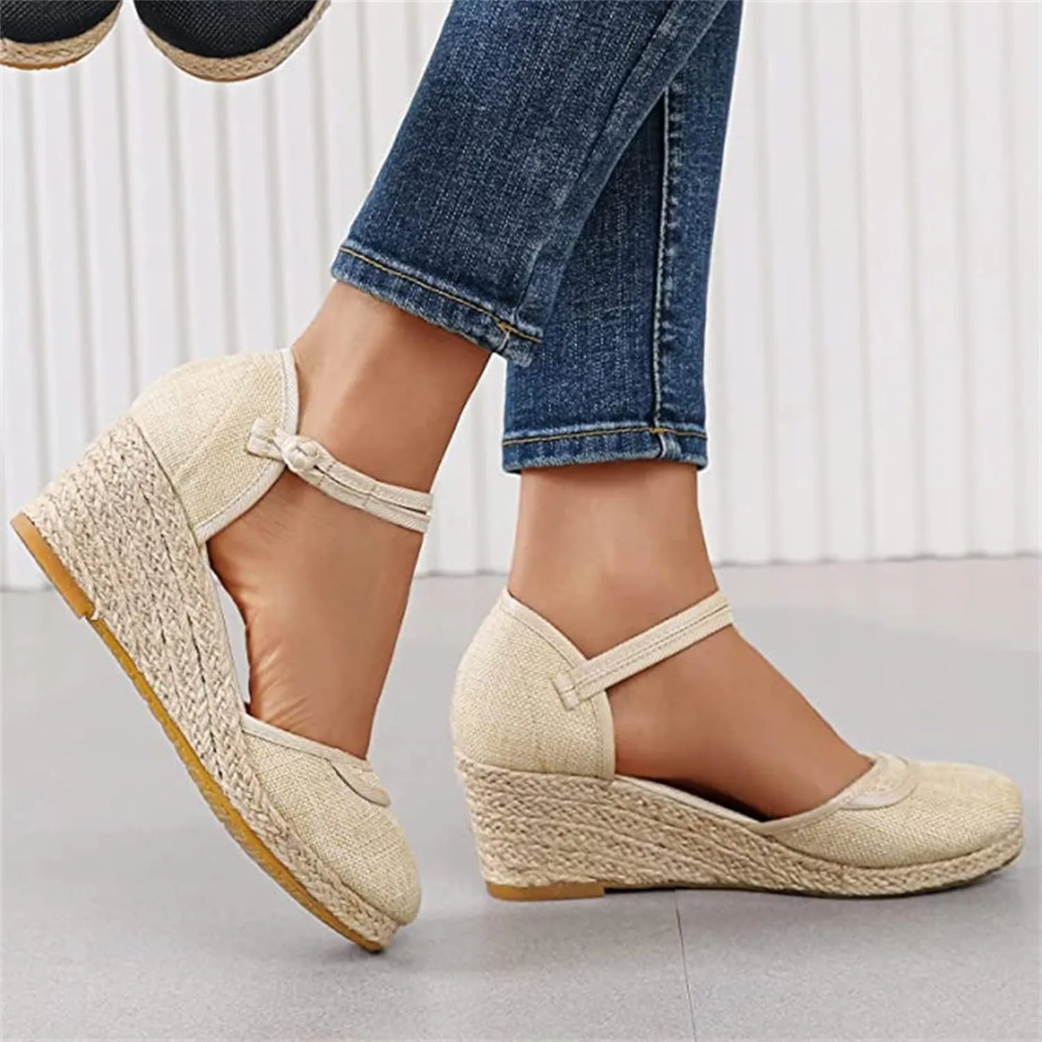 Ladmiple Closed Toe Espadrille Platform Wedge Sandals For Women Ankle Strap Slip On Fashion Casual Dressy Summer Shoes