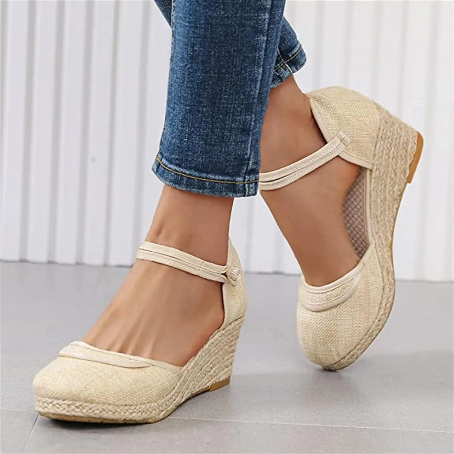 Ladmiple Closed Toe Espadrille Platform Wedge Sandals For Women Ankle Strap Slip On Fashion Casual Dressy Summer Shoes