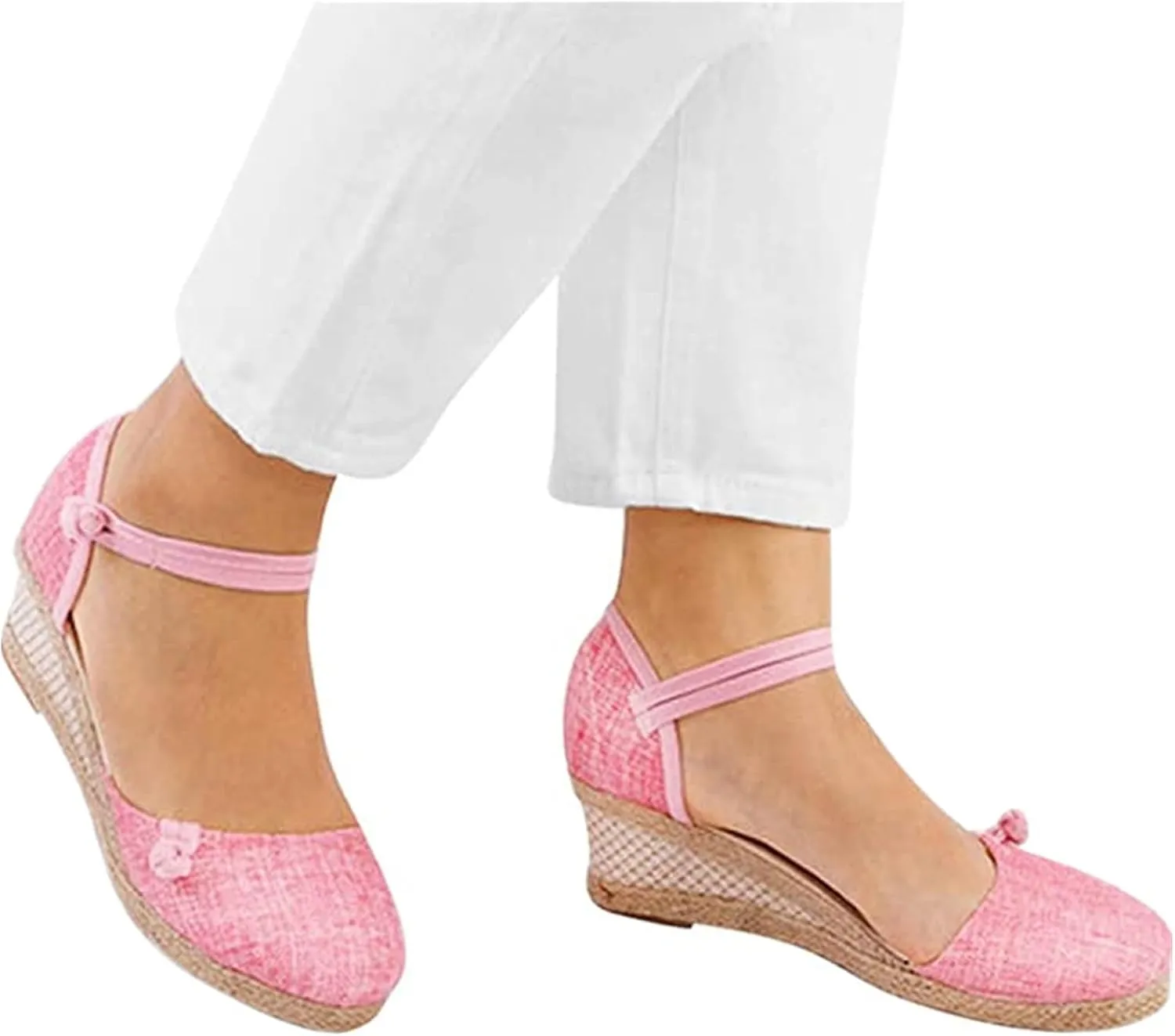 Ladmiple Espadrille Sandals For Women Closed Toe Dressy Platform Sandals Slip on Elastic Ankle Strap Wedges Sandals