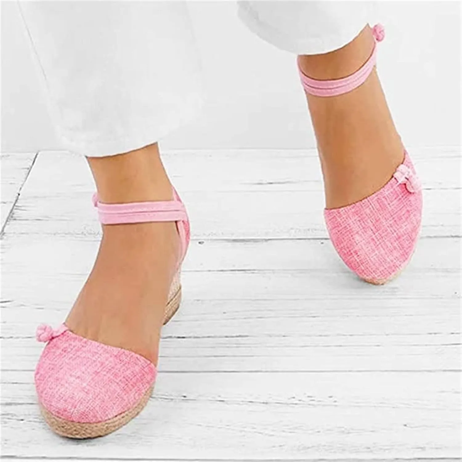 Ladmiple Espadrille Sandals For Women Closed Toe Dressy Platform Sandals Slip on Elastic Ankle Strap Wedges Sandals
